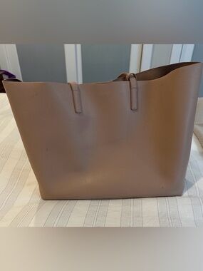 Saint Laurent Leather Taupe Tote.